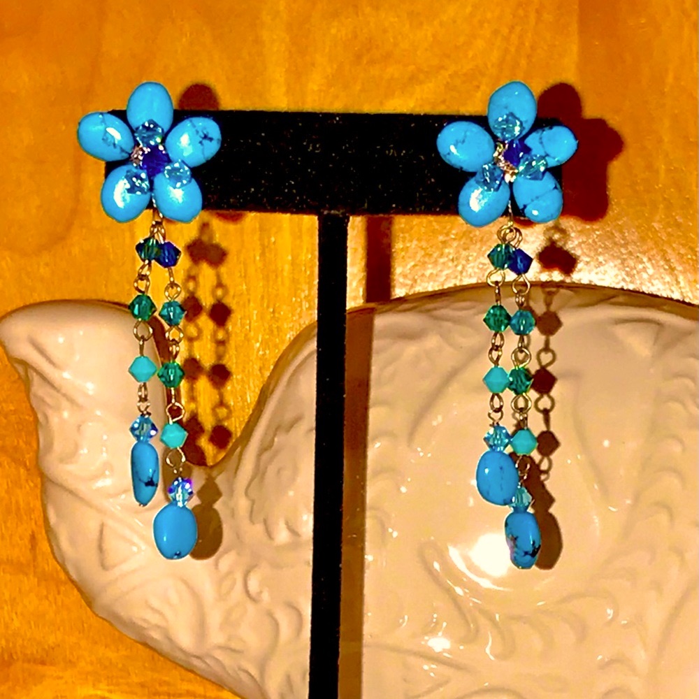 Novica Genuine Turquoise Flower Blossom Earrings